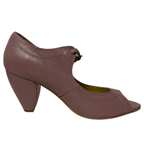 NWOB FARYLROBIN Pink Faux Leather Peeptoe Pinup Rockabilly Heels 10 - Picture 5 of 11